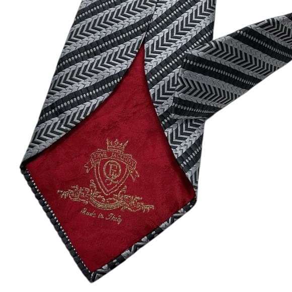 ERVÉ JACQUES Black/Silver Striped Geometric Silk LUXURY Tie ITALY - Picture 7 of 7